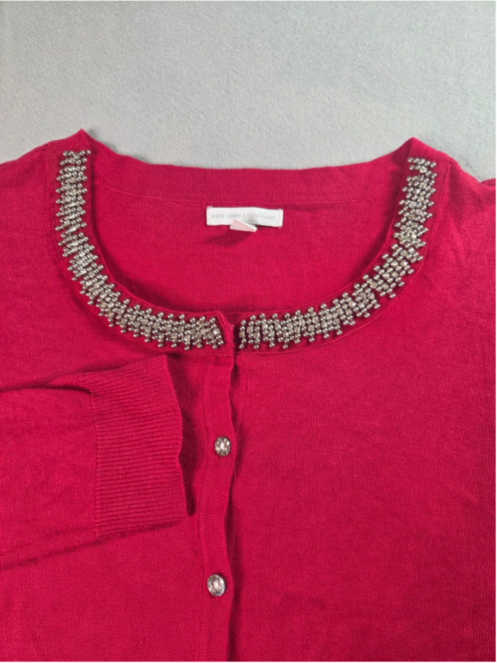 Women's New York & Company Cardigan Sweater XL Red Silver Beaded